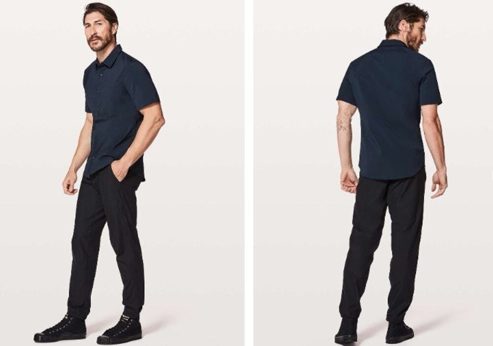 Lululemon Men's Sz M Zenway Short Sleeve Button Down Shirt True Navy